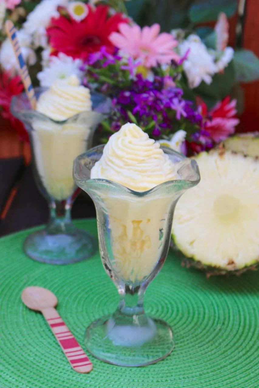 Homemade, Vegan, Gluten-free, Dairy-free, Plant-based, Dessert, cruelty-free, Dole Whip, Disneyland Dole Whip, Disneyland, Disney, Pineapple, Sorbet, Soft Serve, Gemma Stafford, Bigger Bolder Baking, Recipe, How to make Dole Whip