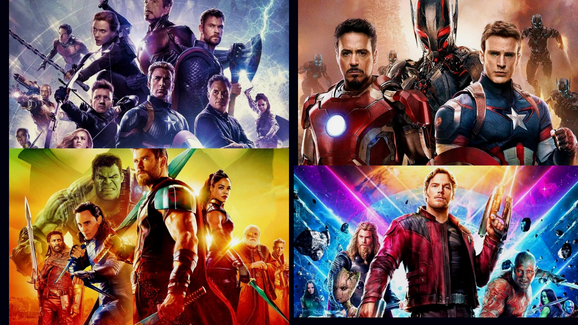Колаж із ключових фільмів Marvel для хронології MCU