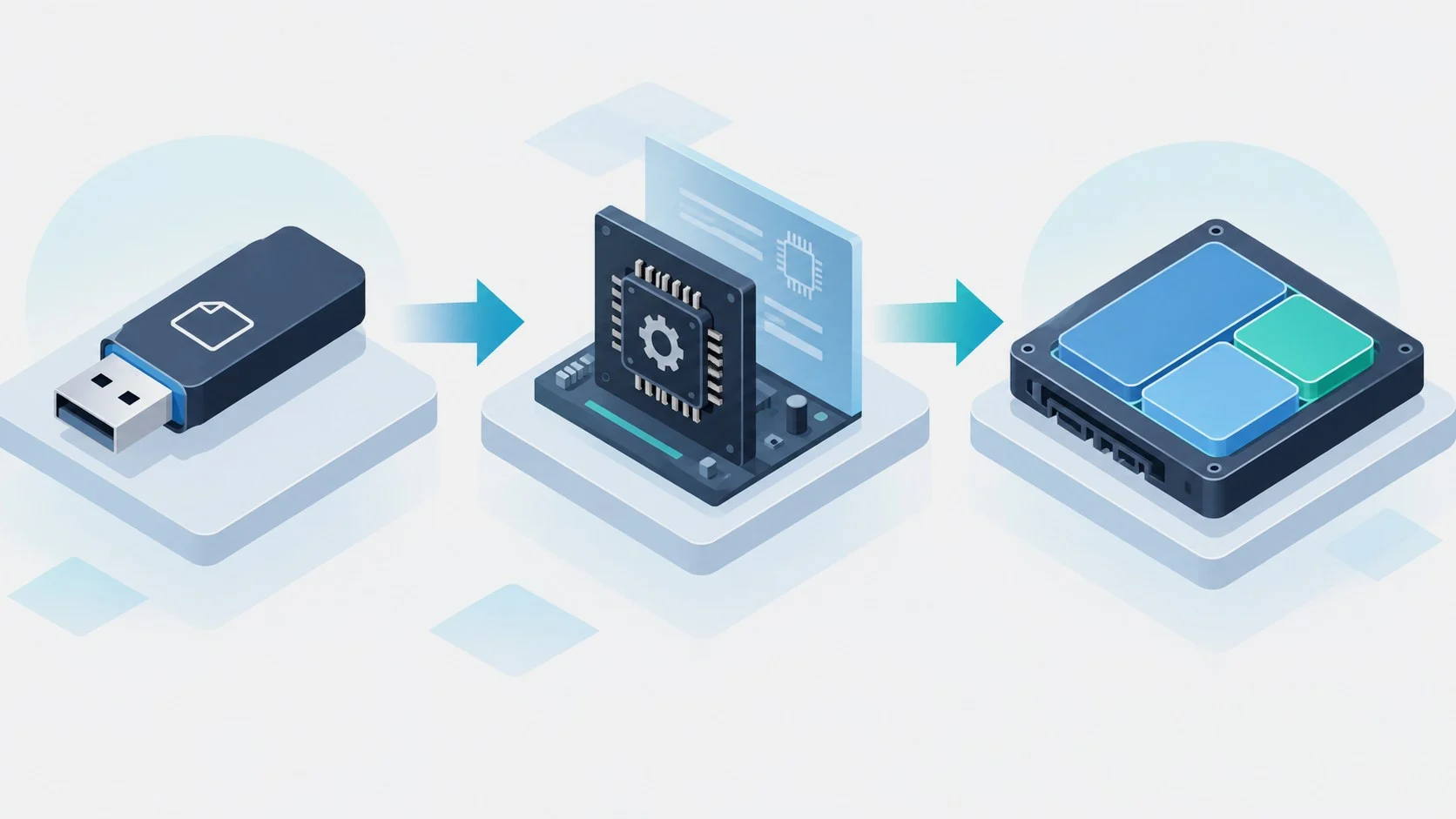 Diagram of the installation media, boot settings and drive partitions