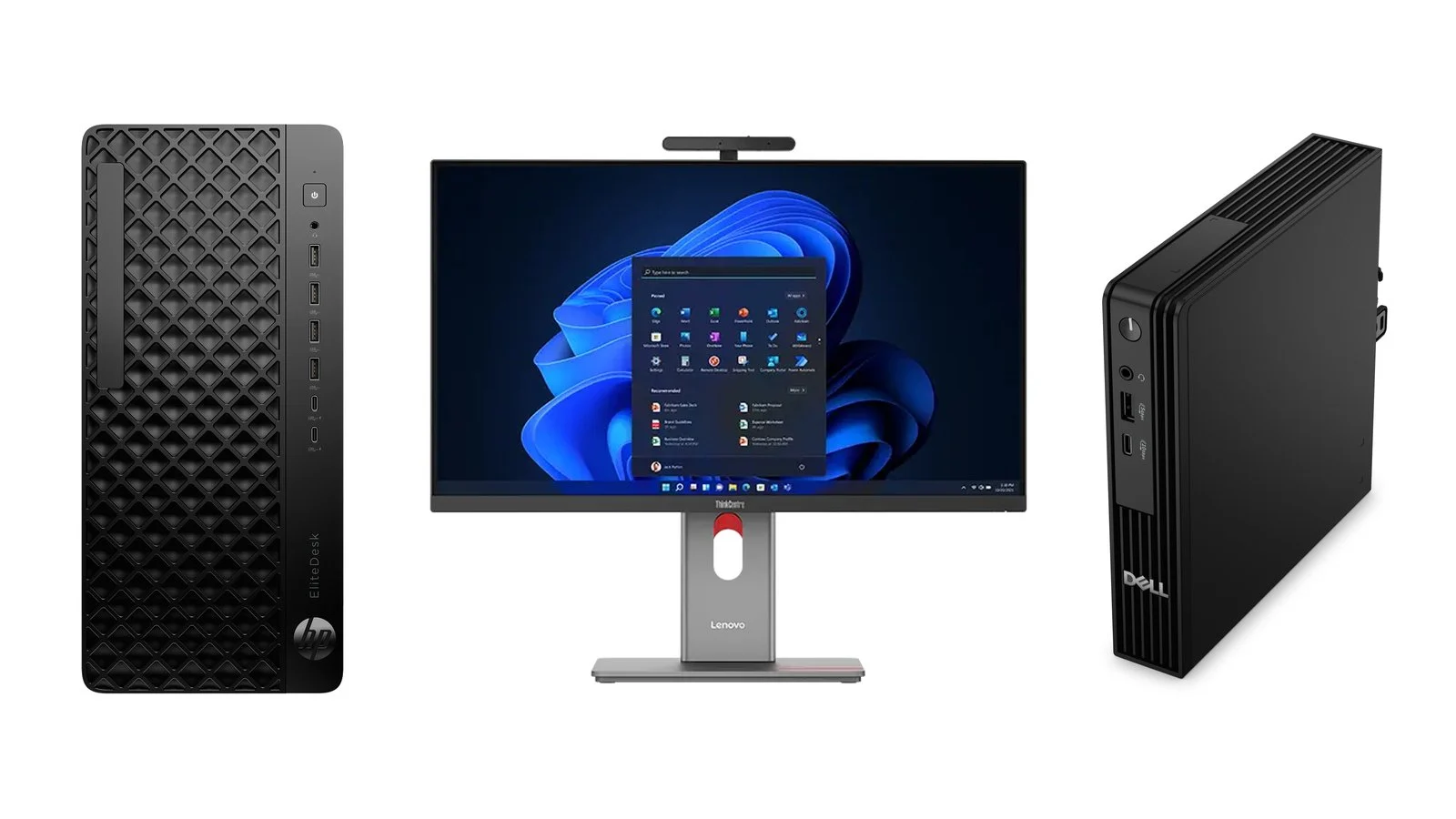 HP EliteDesk 8 Tower G1i, Lenovo ThinkCentre M90a Pro Gen 6 and Dell Pro 5 Micro computers