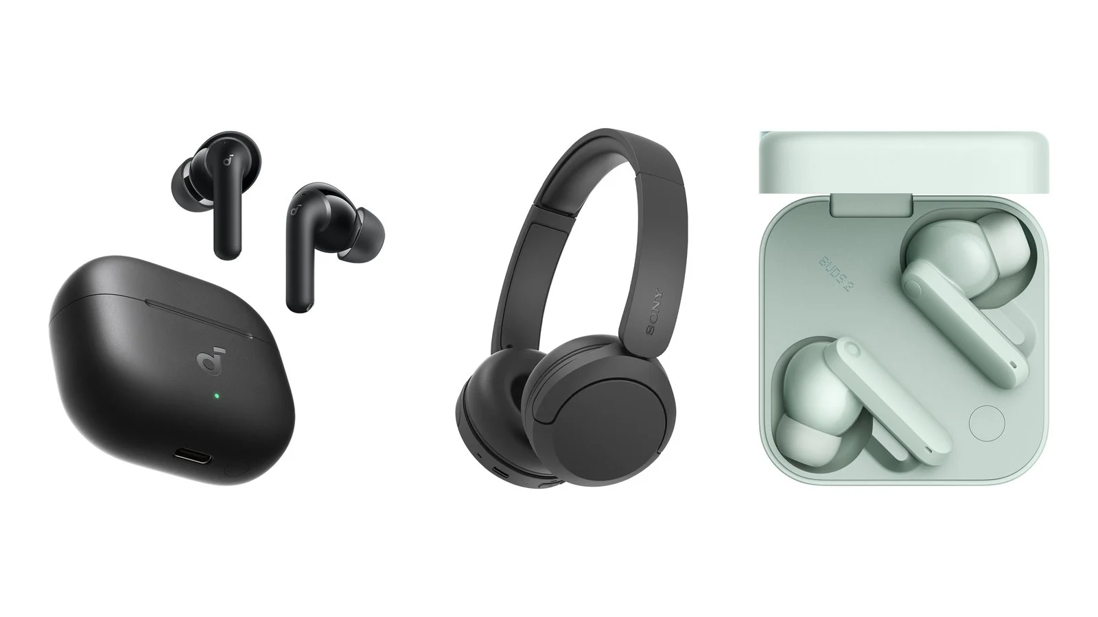 soundcore P42i, Sony WH-CH530 and CMF Buds 2 headphones