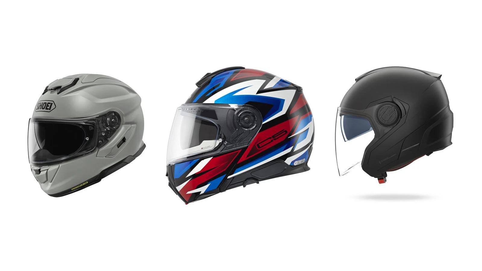 Shoei GT-Air 3, Schuberth C5 and Nolan N40-5 motorcycle helmets