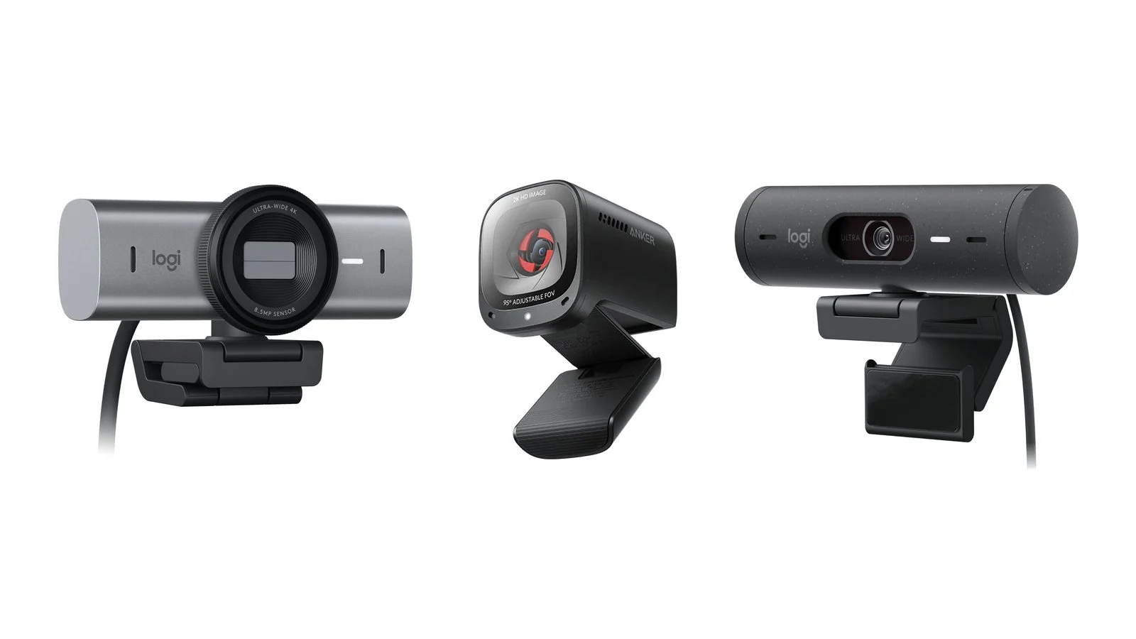 Logitech MX Brio, Anker PowerConf C200 and Logitech Brio 500 webcams