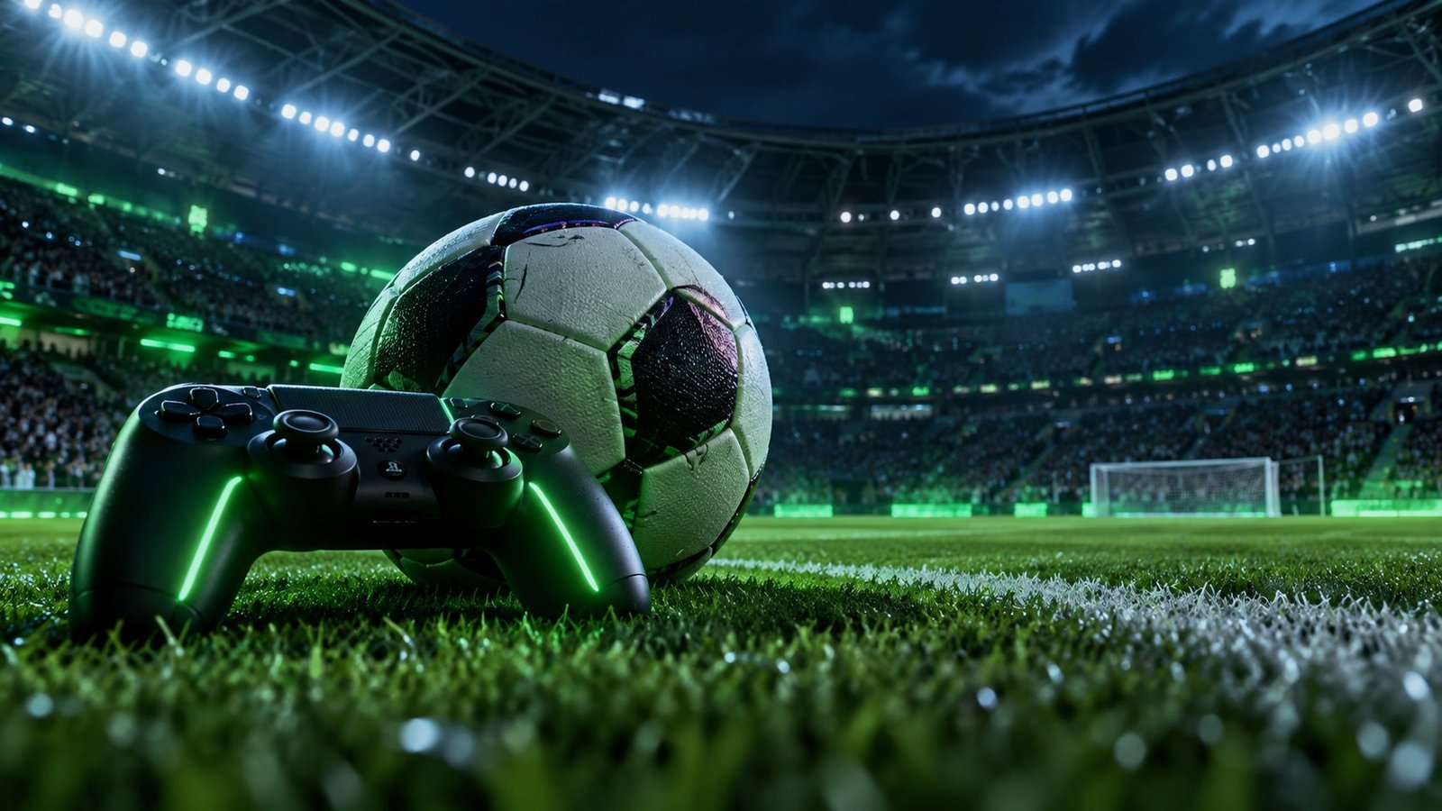 A soccer stadium and a game controller