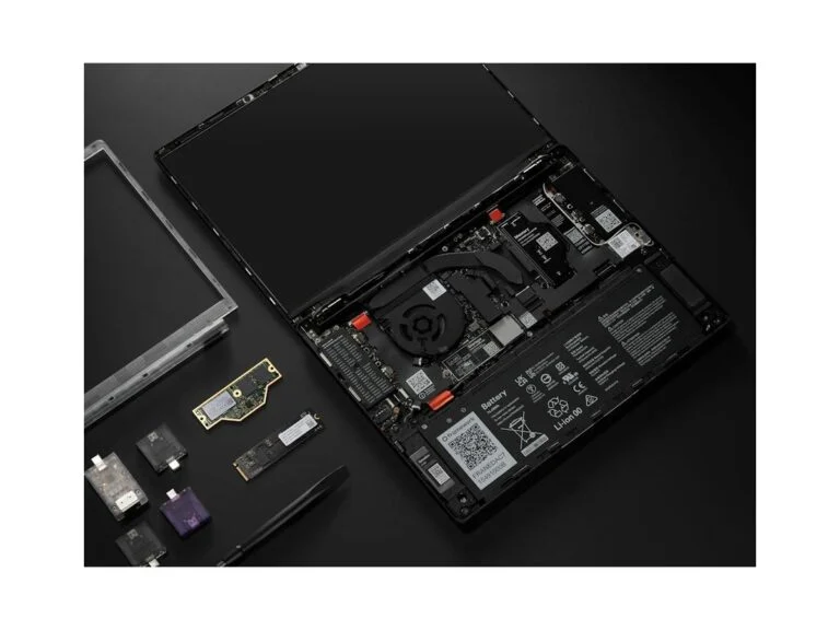 Framework Laptop 13 Pro taken apart, with its modules