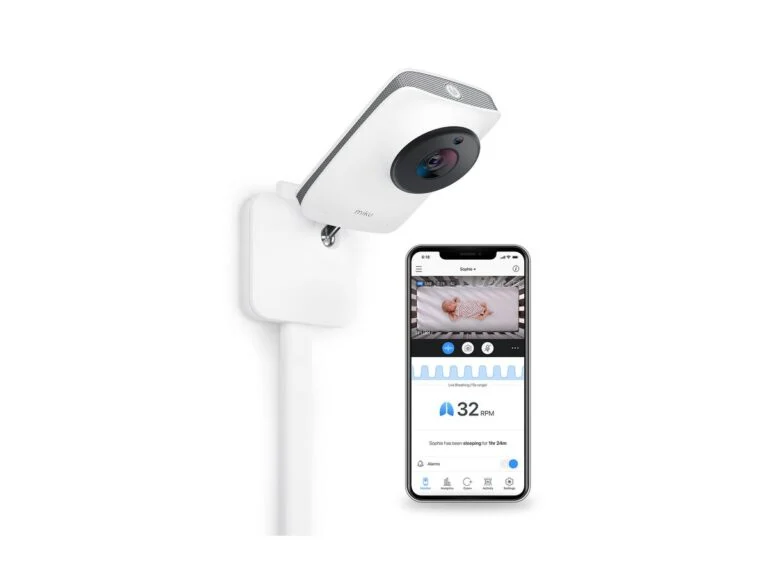 Miku Pro smart baby monitor with wall mount and app