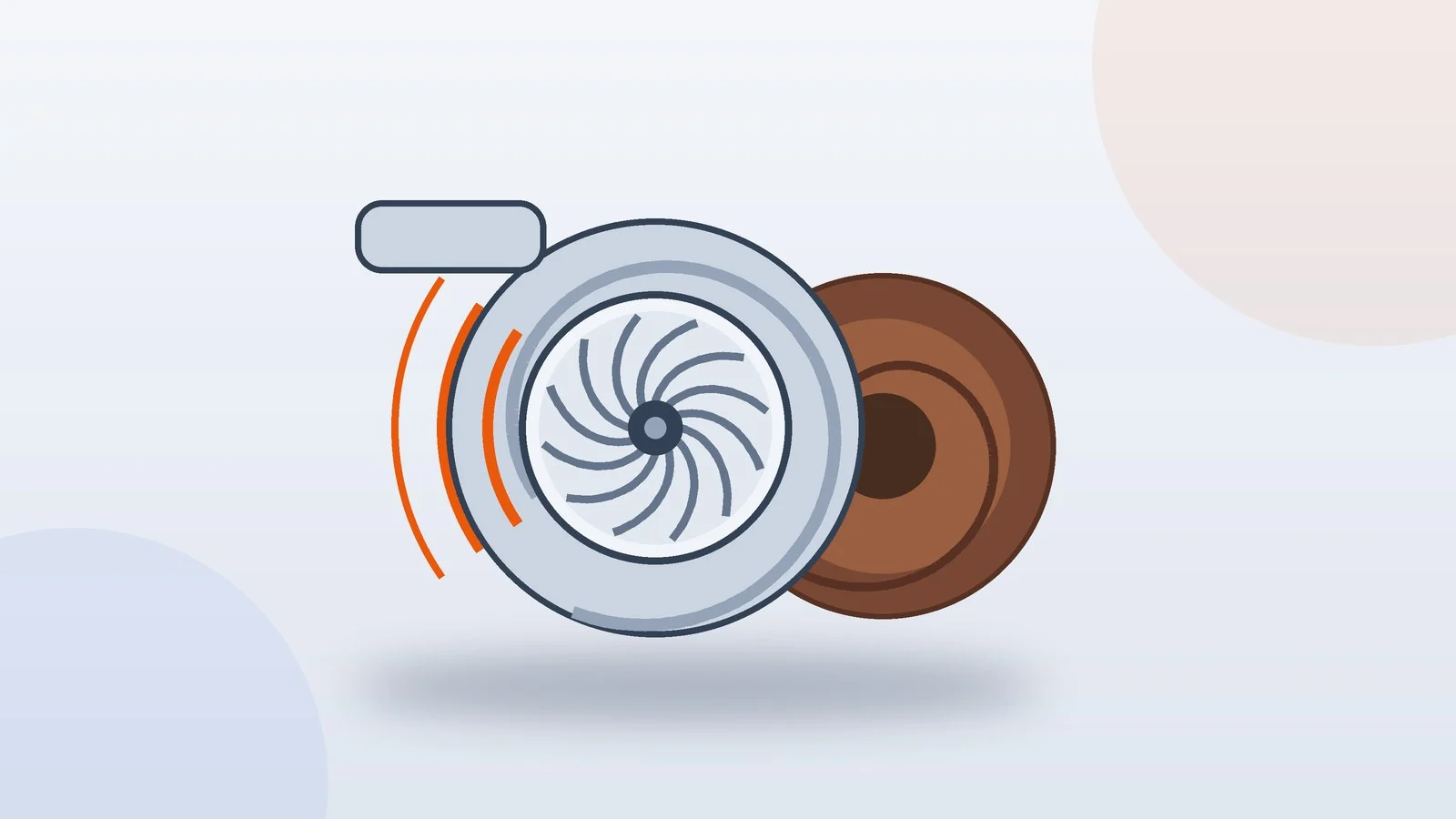 A turbocharger with the compressor wheel and sound waves at the intake