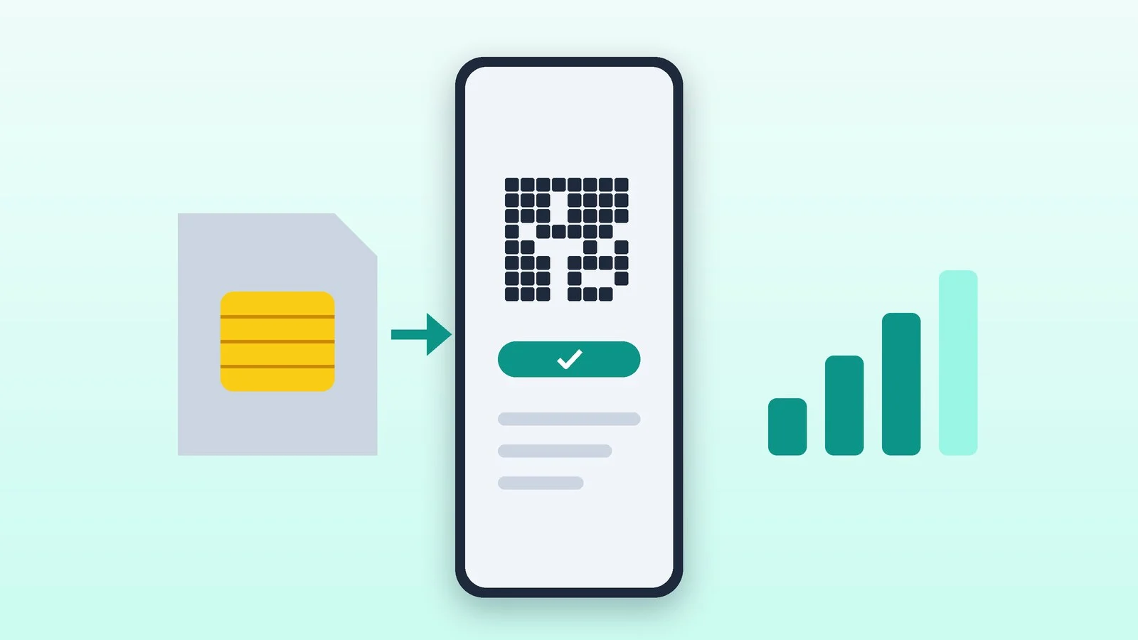 SIM-картка перетворюється на eSIM на смартфоні з QR-кодом, поруч індикатор сигналу
