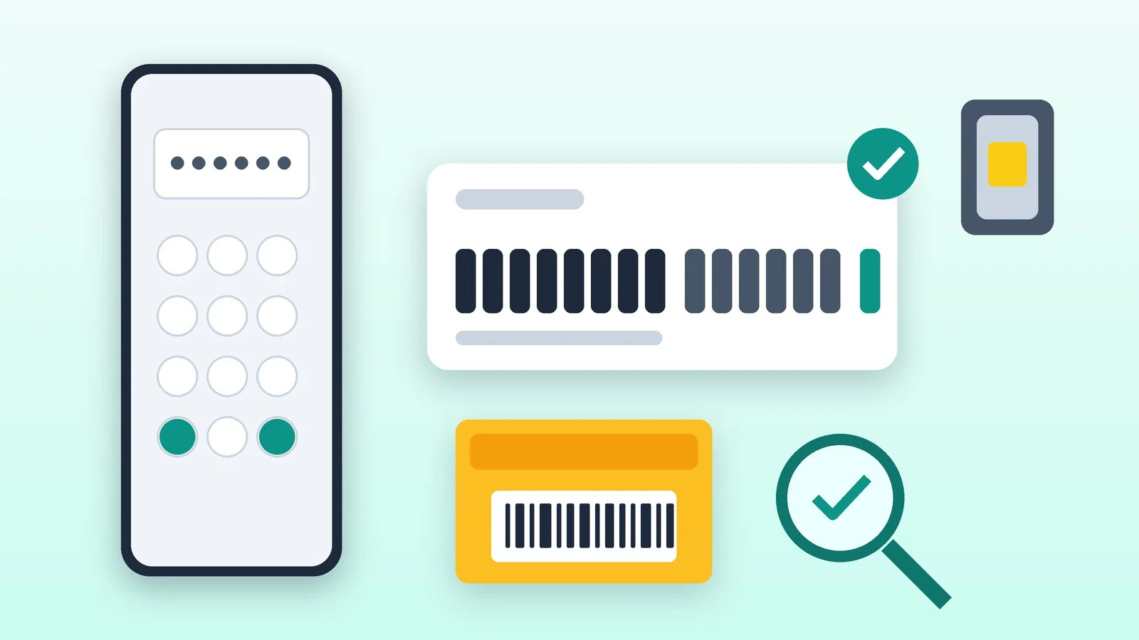 Flat illustration of a smartphone showing an IMEI number on its screen