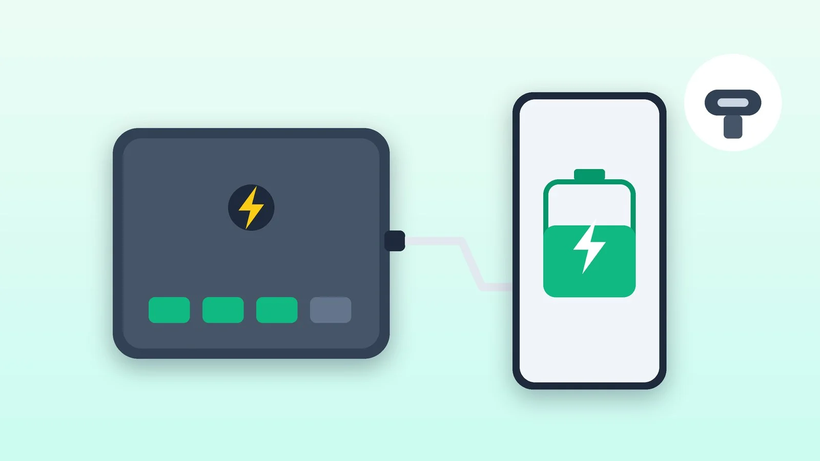 Павербанк з індикатором заряду заряджає смартфон через кабель USB-C