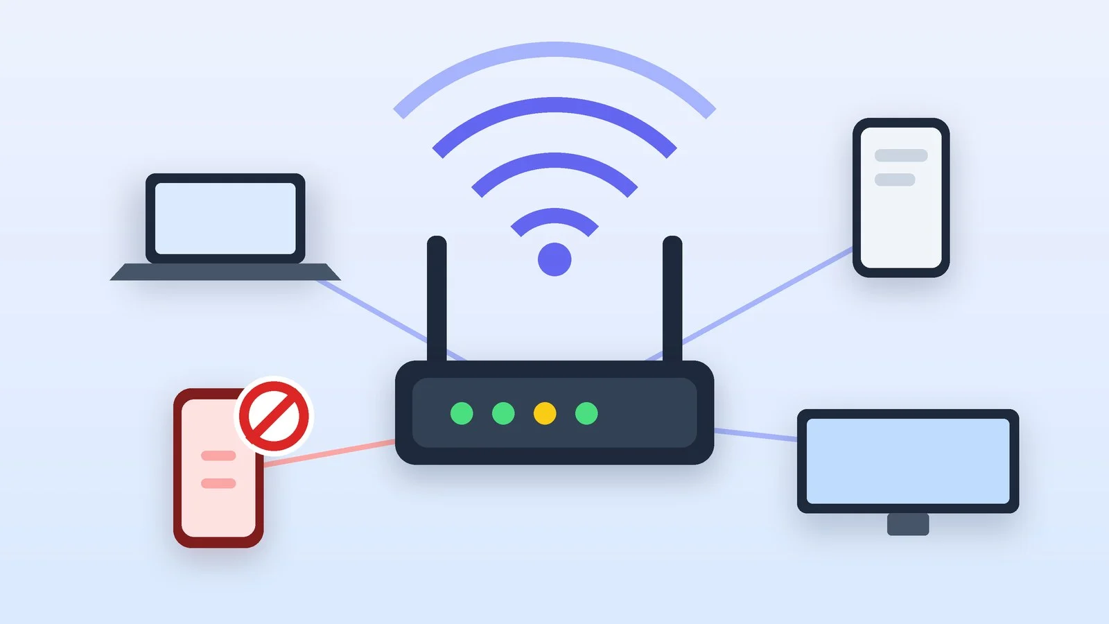 Плоска ілюстрація: Wi-Fi роутер і значки пристроїв навколо
