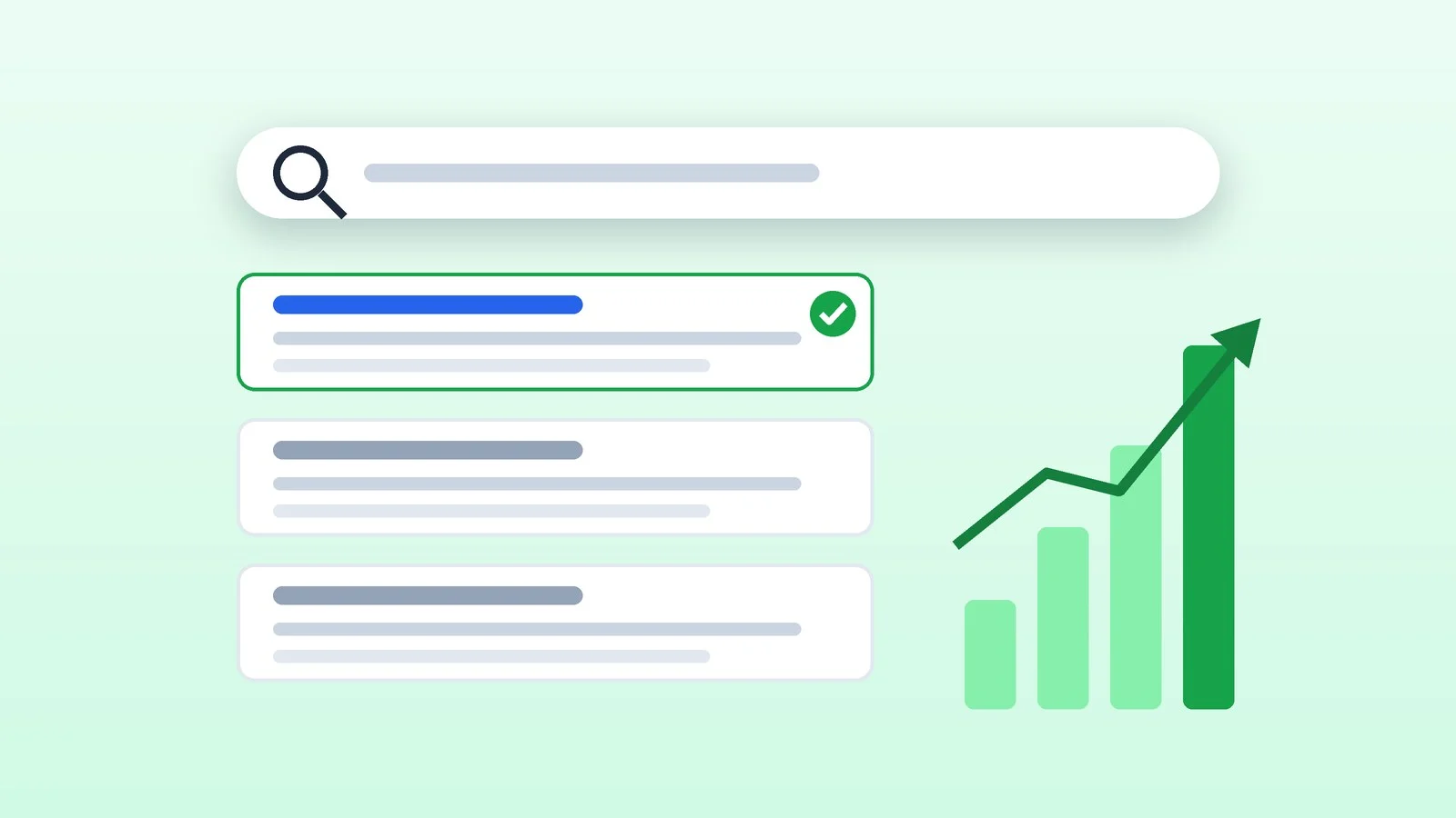 A search bar and results with the first result checked, next to a rising chart