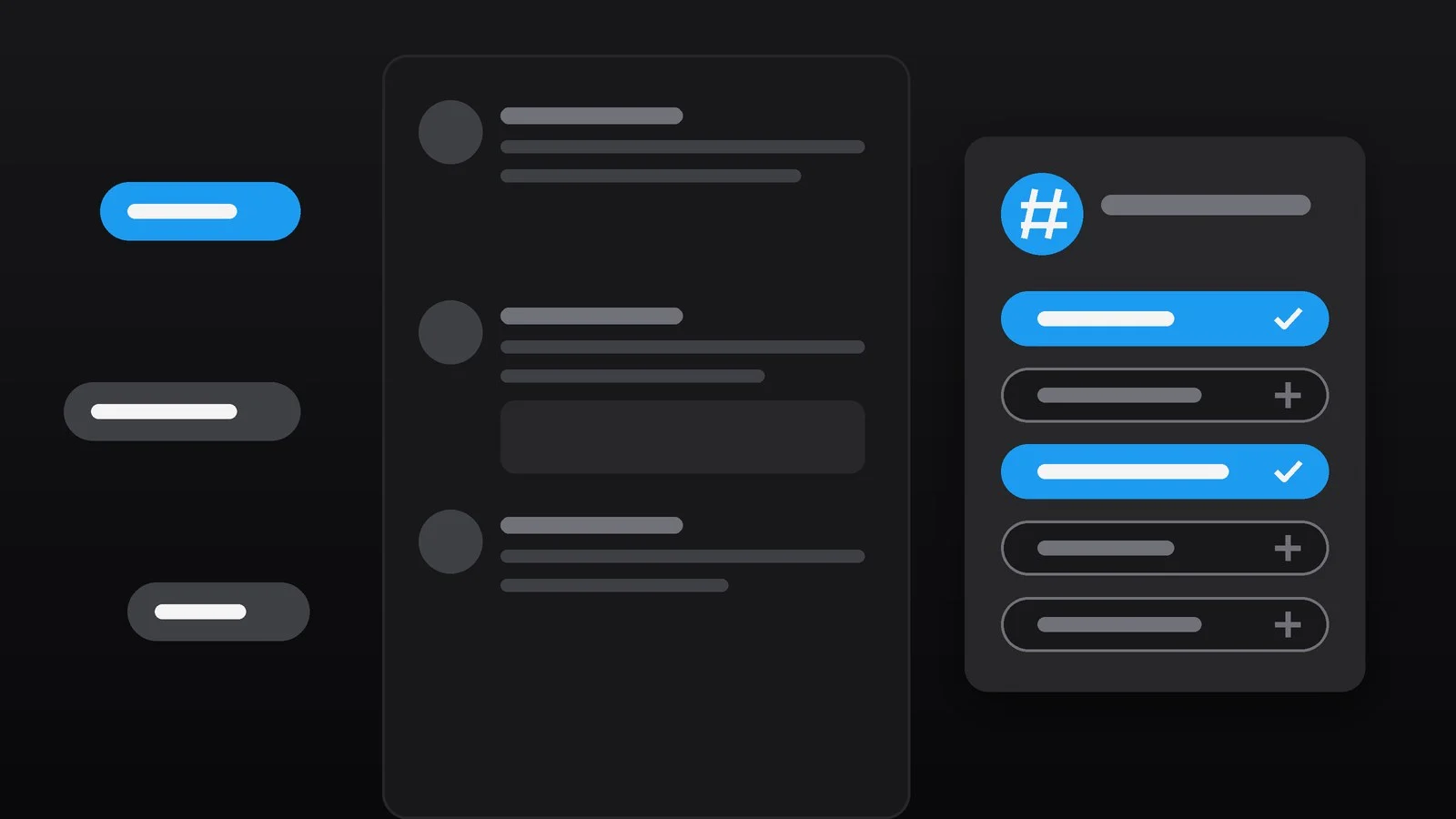 A timeline and a Topics panel on X: two topics followed, others ready to add